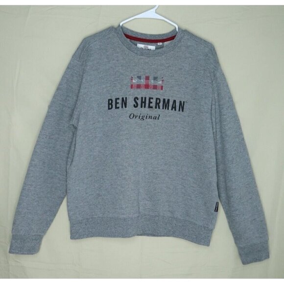 Ben Sherman Crew Neck Pullover Sweatshirt Gray Spell Out Logo Long Sleeves Large - Picture 1 of 8